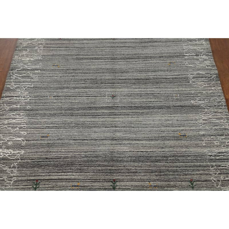 Grey Oriental Gabbeh Indian Area Rug Hand-Knotted Wool Carpet - 5'3" x 7'6"