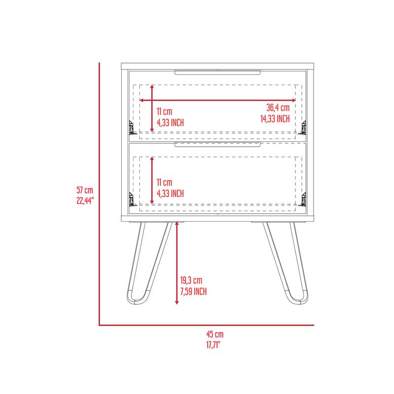 2-Drawer Rectangle Nightstand Light Oak for Bedroom