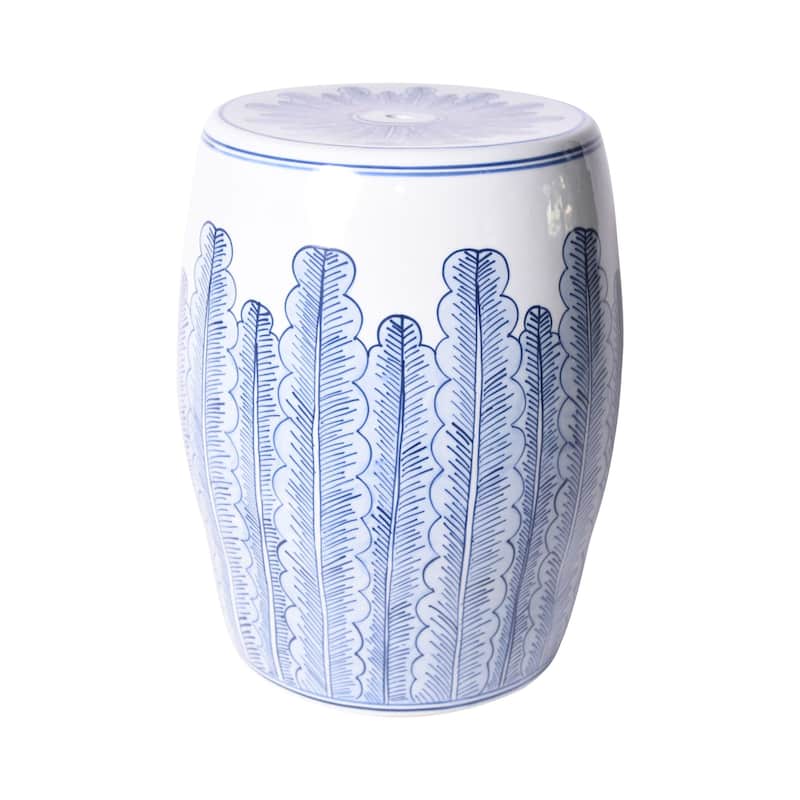 Blue And White Porcelain Banana Leave Garden Stool - 13x13x17