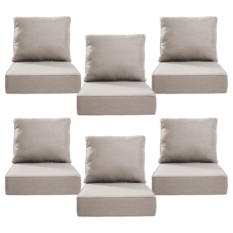 22" W x 24" D x 6" T Outdoor Lounge Chair Replacement Cushion Set Water and Fade Resistant - 6 Sets - Beige