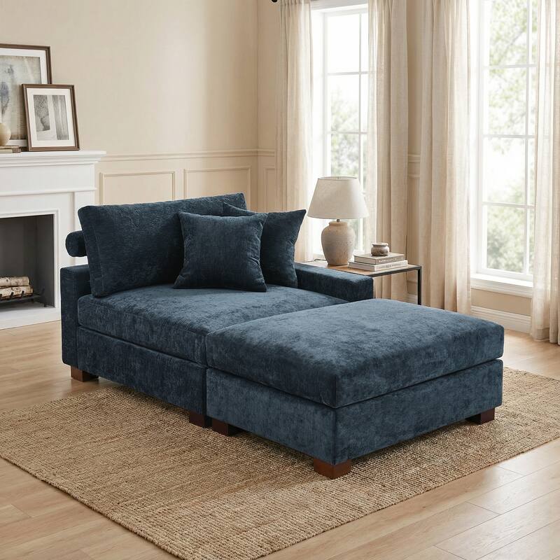Plush Chenille Single Modular Sectional Sofa Chaise with Pillows