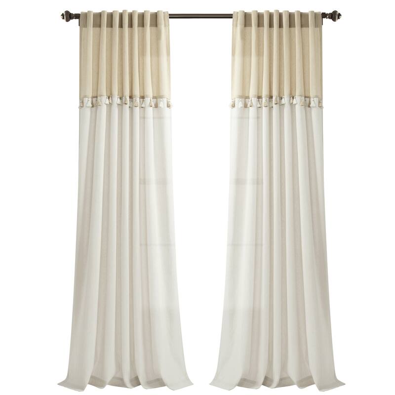 Lush Decor Boho Faux Linen Tassel Color Block Window Curtain Panel