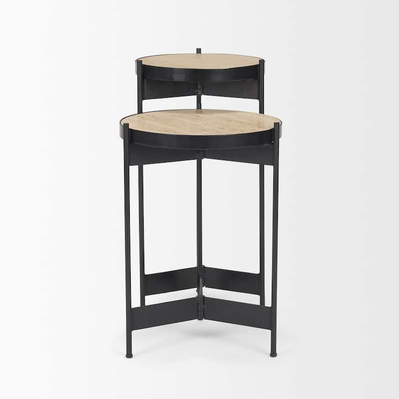 HomeRoots Set of Two Brown And Black Marble And Metal Nested Tables - 14.00 in. x 24.00 in. x 26.00 in.