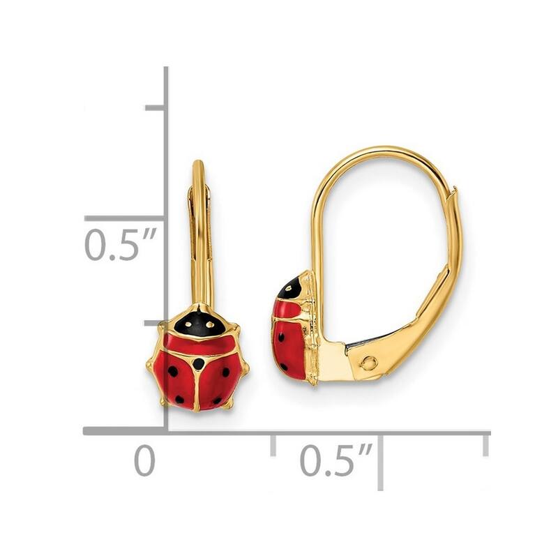 Curata 14k Yellow Gold 14.5x12mm Enameled Ladybug Leverback Earrings