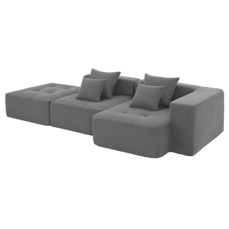 105.5" Corduroy L-Shaped Modular Sectional Sofa with Wide and Deep Seat, Tufted Design, and No Assembly Required