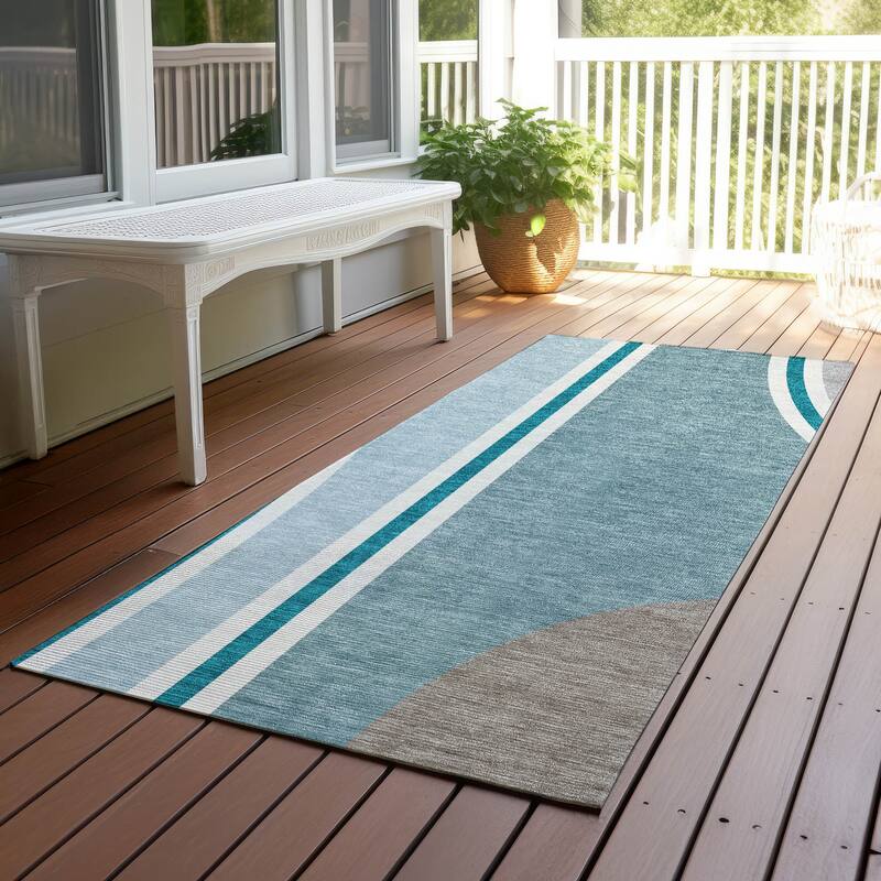 Machine Washable Indoor/ Outdoor Contemporary Keely Chantille Rug - Teal - 2'3" x 7'6"