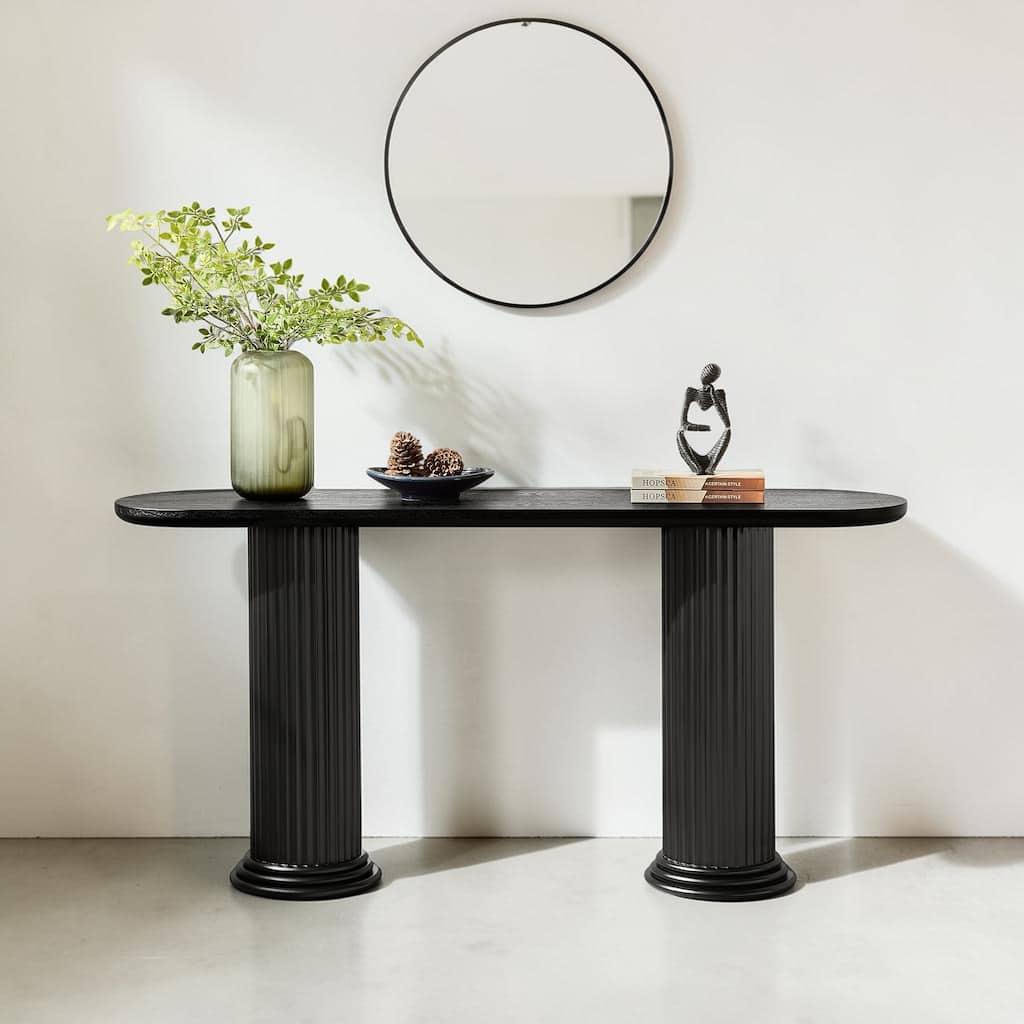 63 Inch Modern Console Table with Roman Style Legs, Wood Veneer Entryway Accent Table