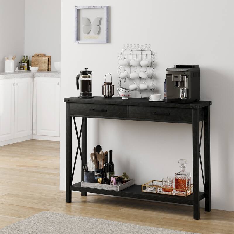 Sofa Table with Storage Shelf Side Design Accent Wood Entryway Table