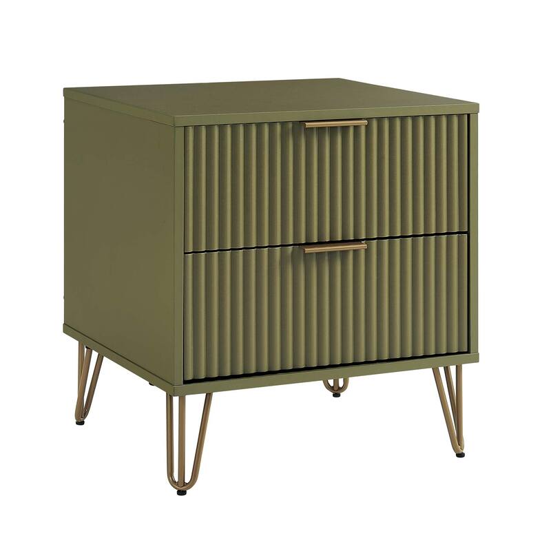 Fluted Nightstand with 2 Drawers Metal Legs Tool Free Assembly