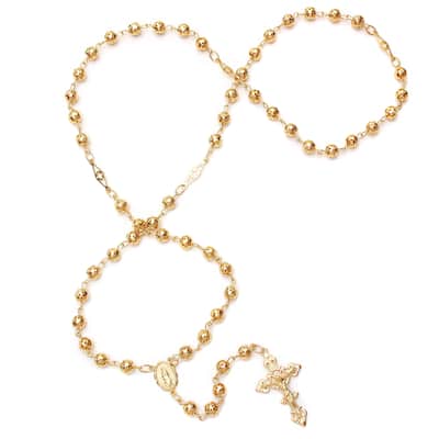 Roberto Martinez Gold or Platinum Plated Silver 6.5 mm Filigree Bead Rosary Necklace