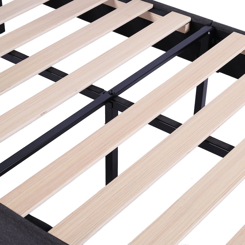 VECELO Modern Upholstered Platform Bed with Adjustable Headboard, Dark Blue/ White/ Grey/ Beige Bed Frames