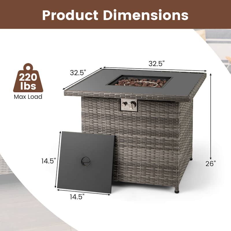 Costway 32.5" Propane Fire Pit Table Outdoor Wicker Gas Firepit with - See Details