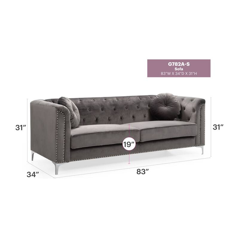 Dark Gray Velvet Sofa, 83"L x 34"W x 31"H