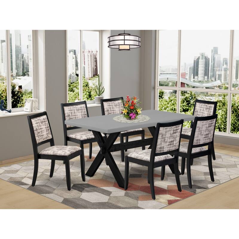 East West Furniture modern dining set - a breakfast table & Stackable dining chairs - Wire-brushed Black (Pieces & Seat Options) - X696X2630-7