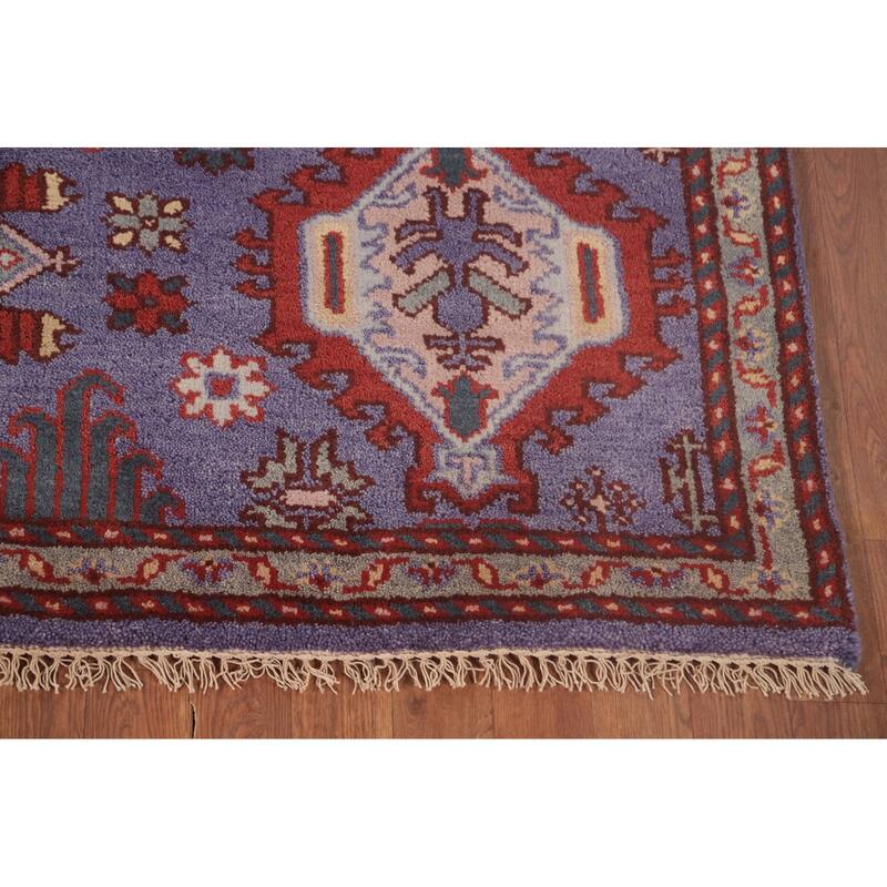 Geometric Oushak Oriental Foyer Rug Hand-Knotted Wool Carpet - 4'0" x 5'11"