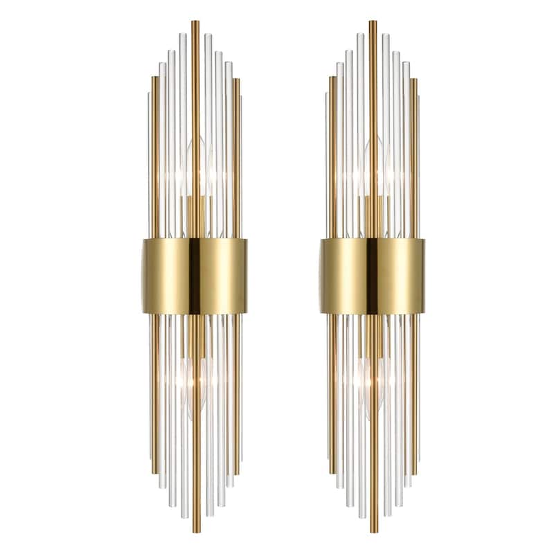 Cabrera Modern Metal Wall Sconce with Beautiful Crystal Clear Glass Rods for Bathroom Set of 2 - Brass