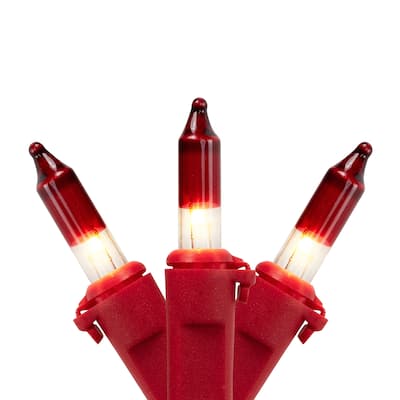 Mini Christmas Light Set - Clear with Red Tips - 20.25' Red Wire - 100ct