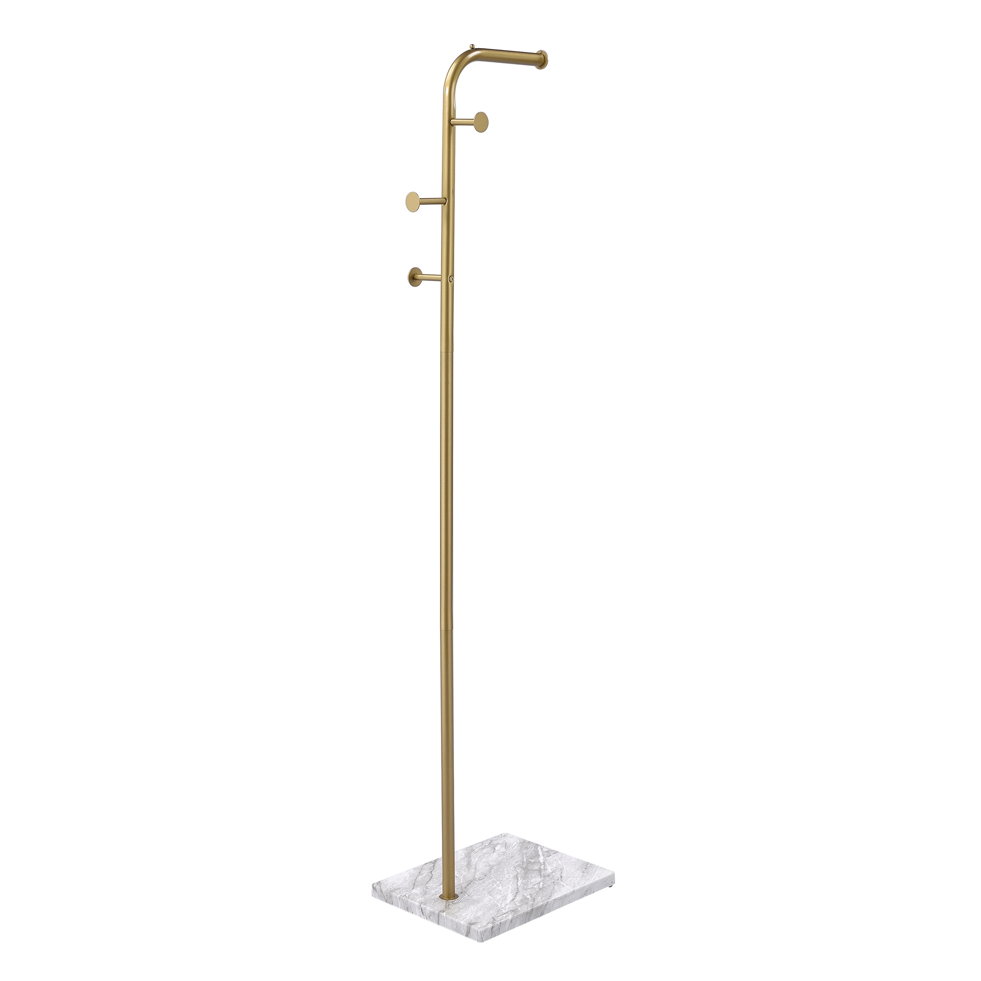 L-Shape Coat Rack Gold Metal Contemporary Stand with Marble Base