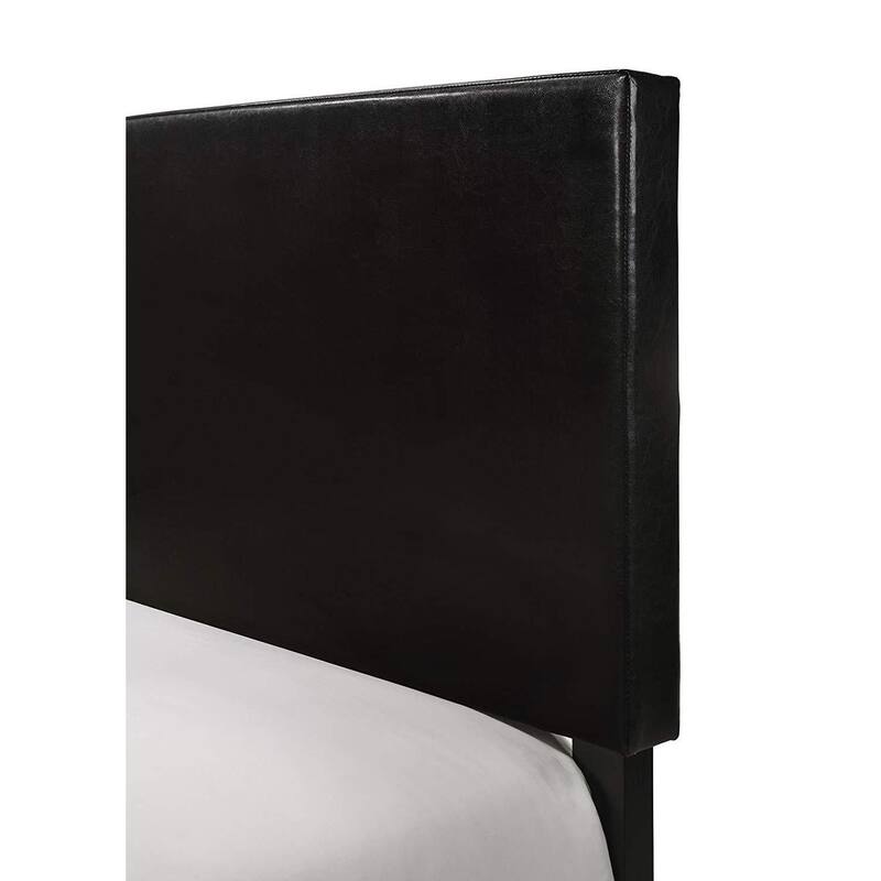 Upholstered Bed - Black Faux Leather Headboard - Wood & Plywood Frame - Easy Assembly - Twin Size