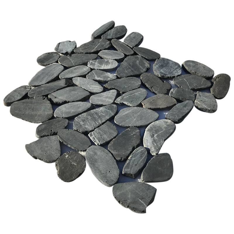 Coal Black Natural Stone Sliced Pebble Mosaic Tile