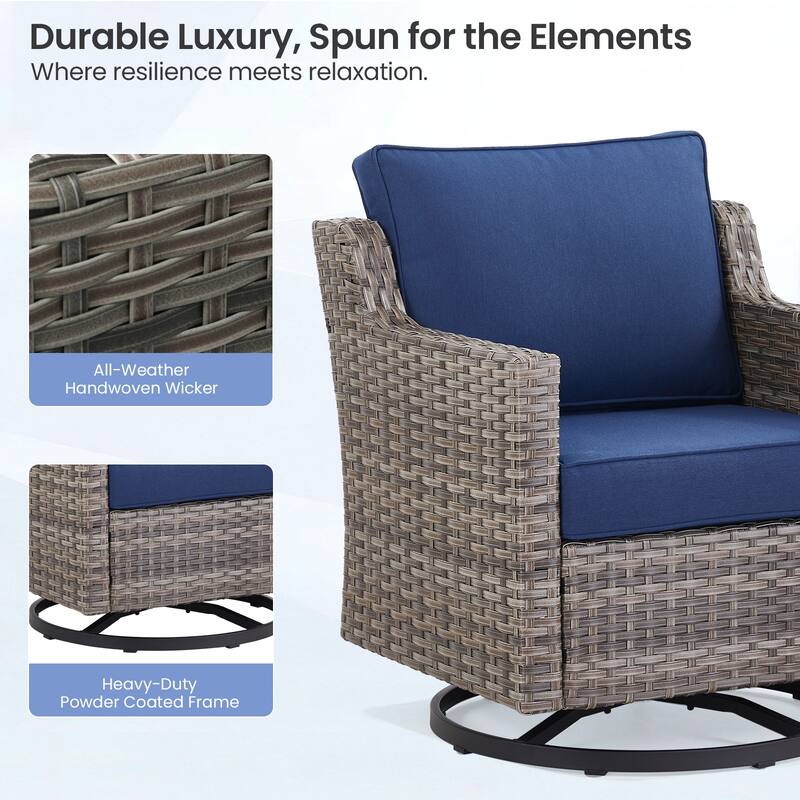 Pocassy 5 Pieces Outdoor Sofa Siwvel Chair w/ Fire Pit Table