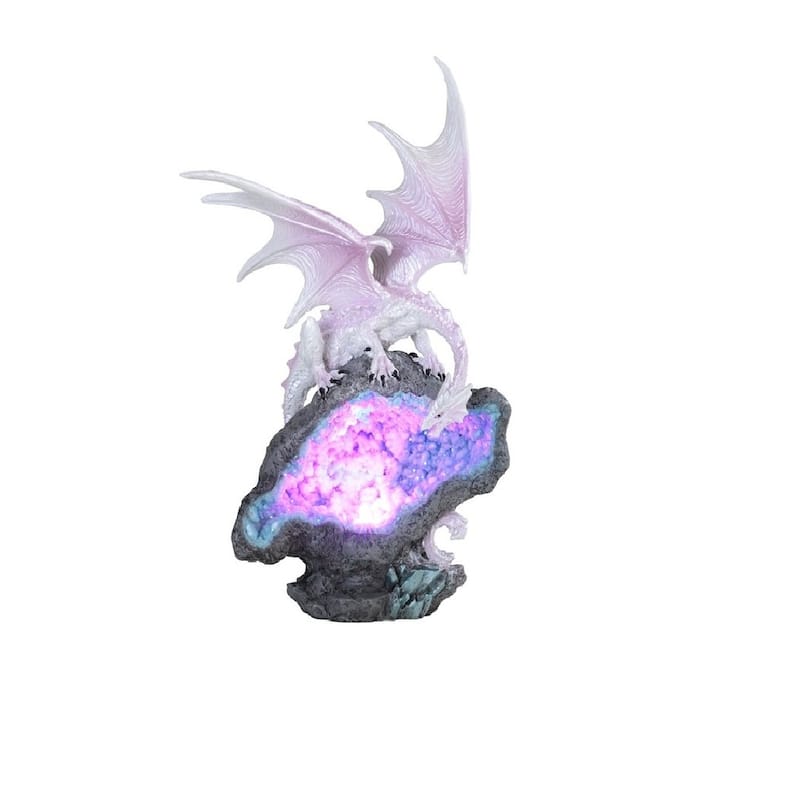 Q-Max 8.75"H Silvery Dragon with LED Blue/Purple Crystal Stone Statue Fantasy Decoration Figurine