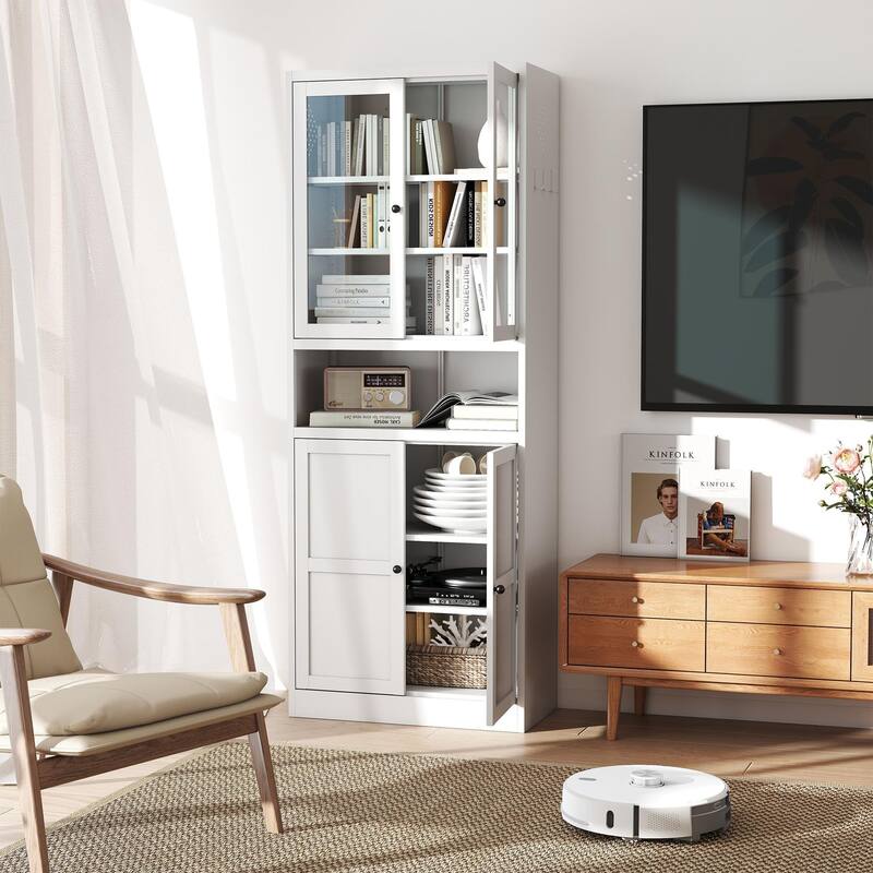 Anmytek 72" White Freestanding Metal Pantry Cabinet with Adjustable Shelves, Heavy Duty Storage for Kitchen Bathroom