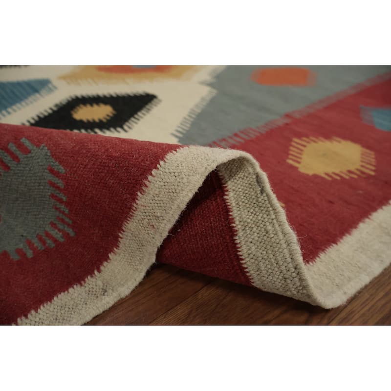 Hand Woven Oriental 100% Wool Carpet Southwestern Modern Greys & Charcoal Kilim Area Rug - 9' 9'' X 6' 7''