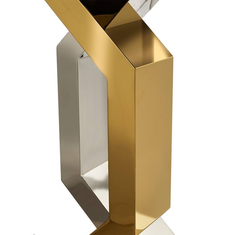 Modern White Faux Marble Dining Table with Rectangular Table Top, Golden Hexagonal-Legged legs