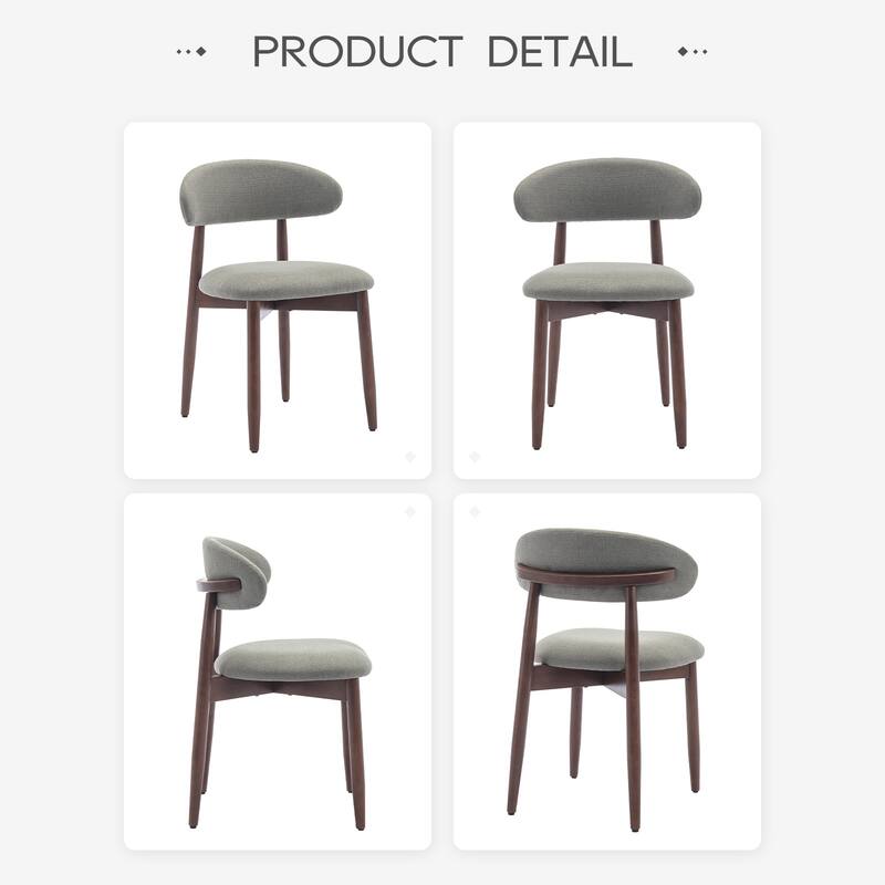 Set of 2 Wooden Dining Chairs, Fabric Upholstered, Beige