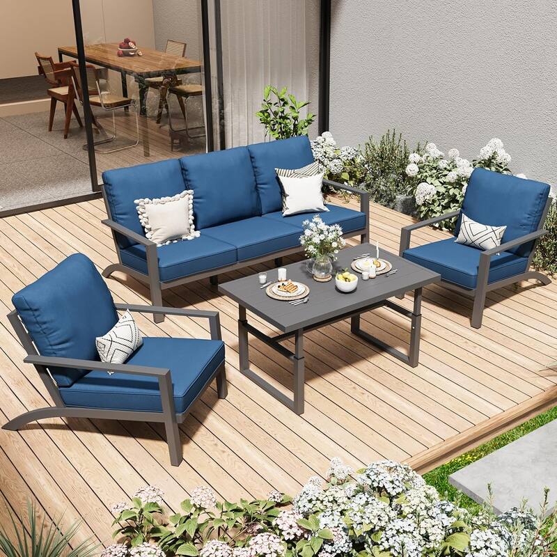 AECOJOY Aluminum Patio Furniture Set Outdoor Conversation Table and Chair