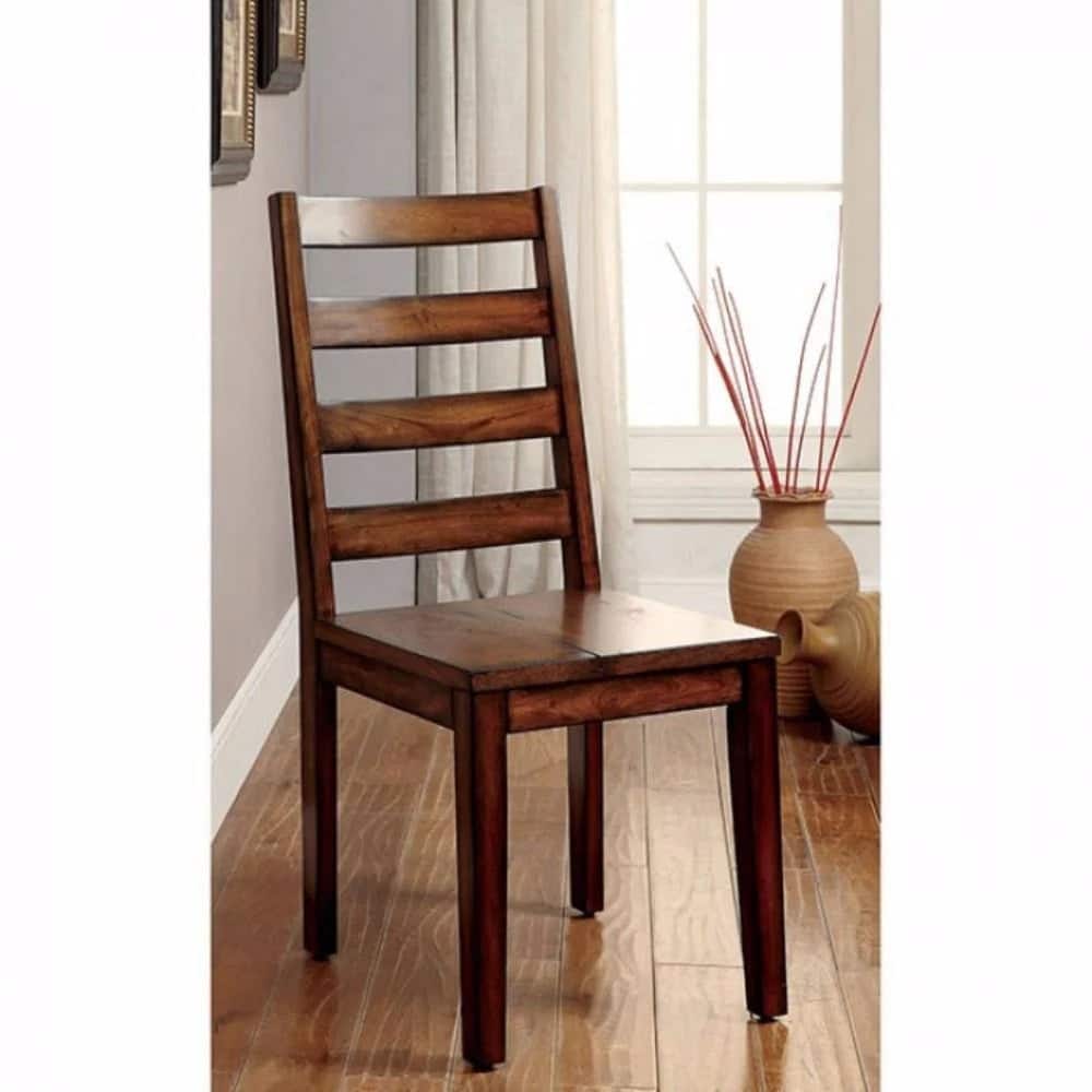 Tobacco Oak Finish Slat Back Side Chairs Set Farmhouse