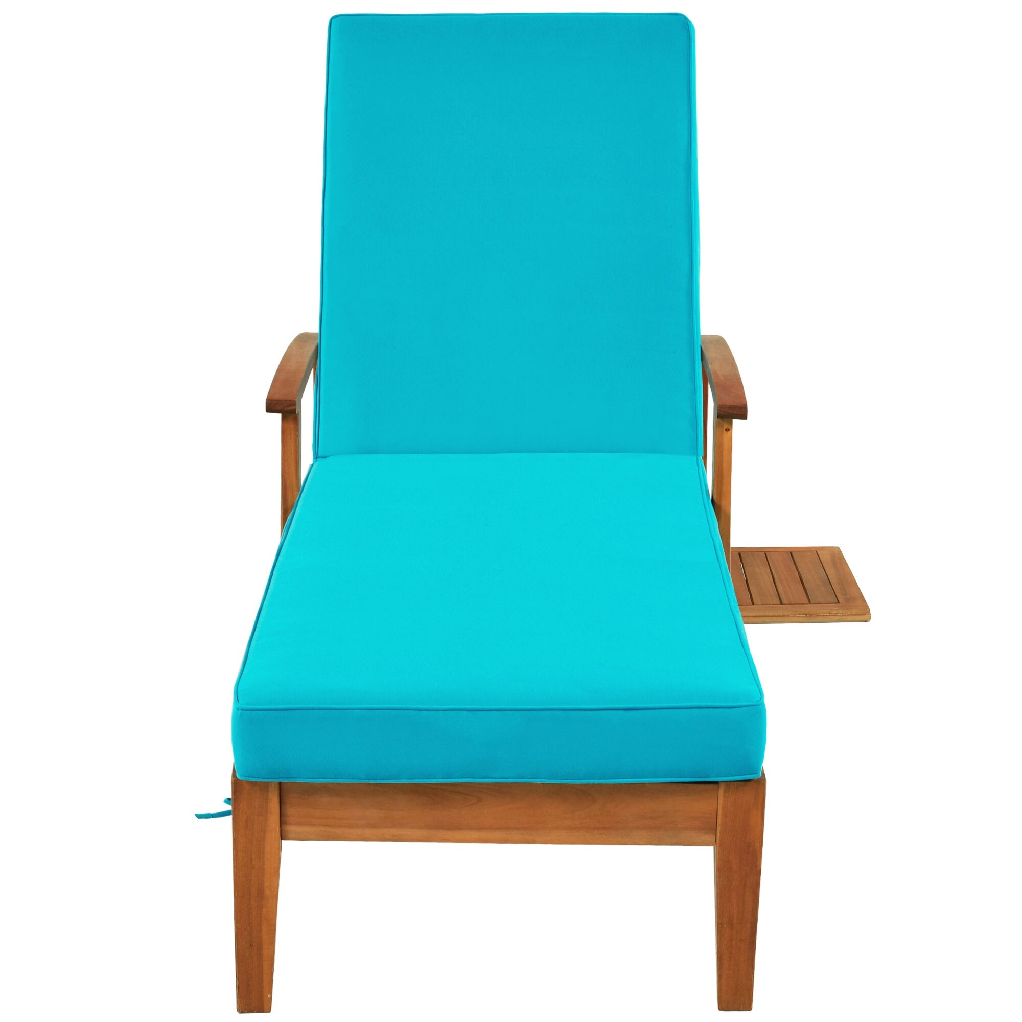 2 Piece Set Outdoor Solid Wood Chaise Lounge Patio Reclining Daybed with Upholstered Sofa Wheels and Sliding Cup Table