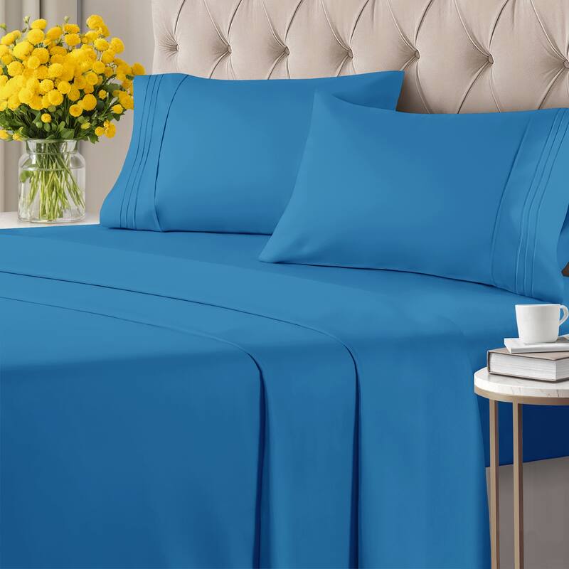 CGK Linens 6 Piece Solid Deep Pockets Microfiber, Easy-Fit Bed Sheet Set - Twin - Denim Blue