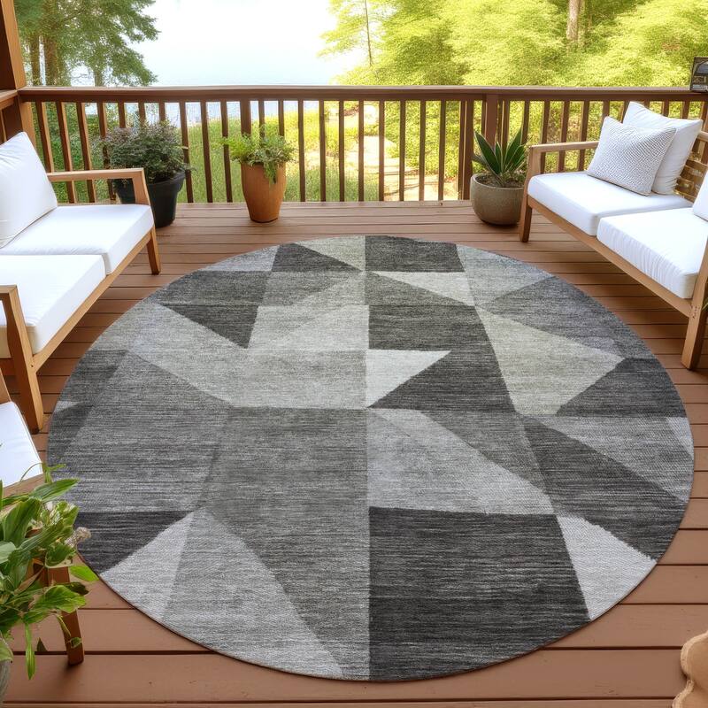 Machine Washable Indoor/ Outdoor Geo Rubi Chantille Rug - Taupe - 8' x 8'