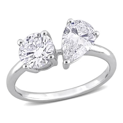 Miadora 2ct TDW Pear Lab-Grown Diamond 2-Stone Engagement Ring 14k White Gold