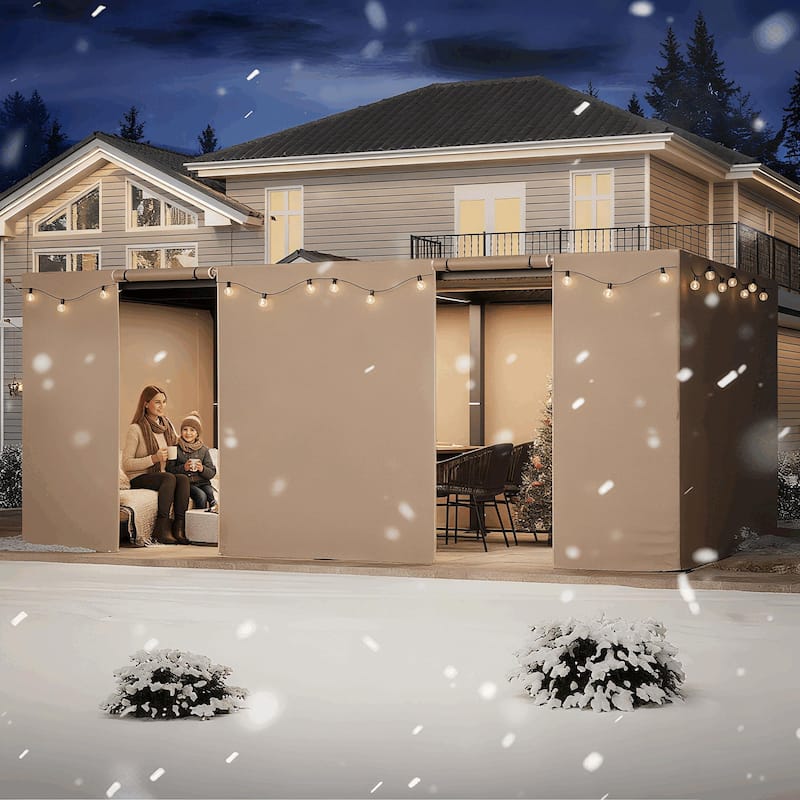 EROMMY Waterproof Pergola Winter Cover with Sidewalls, Mesh Windows and Roll-Up Door, All-Season Weather Enclosure