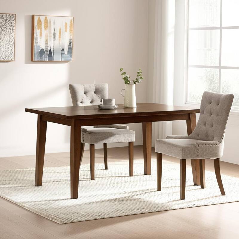 HomeRoots Set of Two Tufted Beige and Oak Upholstered Fabric And Solid Wood Dining Side Chairs - Set of 2 - 22.00 in. x 38.00 in.  x 24.00 in. - Beige