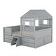 preview thumbnail 8 of 24, Modern House-Shaped Full Size Wood Low Loft Bed with Staircase,Four Storage Drawers Under-Bed,Full-Length Guardrail and Roof