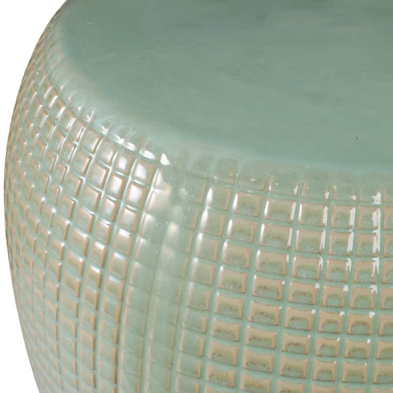 Ceramic Garden Stool Raised-Grid Texture for Home Use - 19" Green