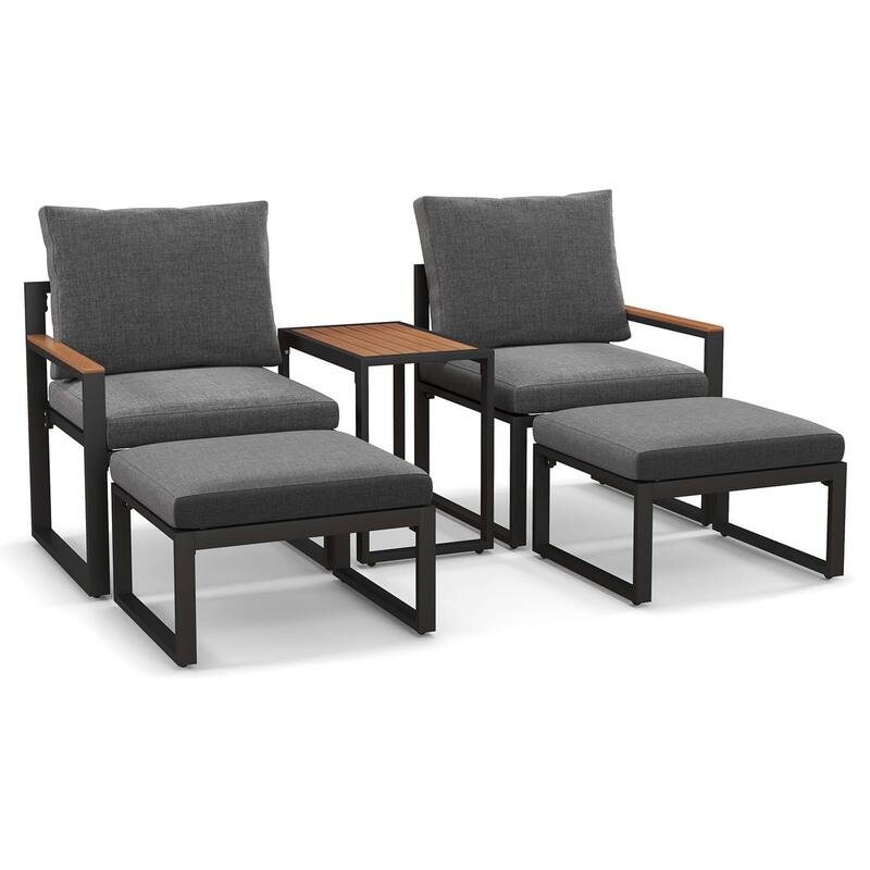 5 PCS Patio Furniture Set Weatherproof Outdoor Conversation Set - Grey