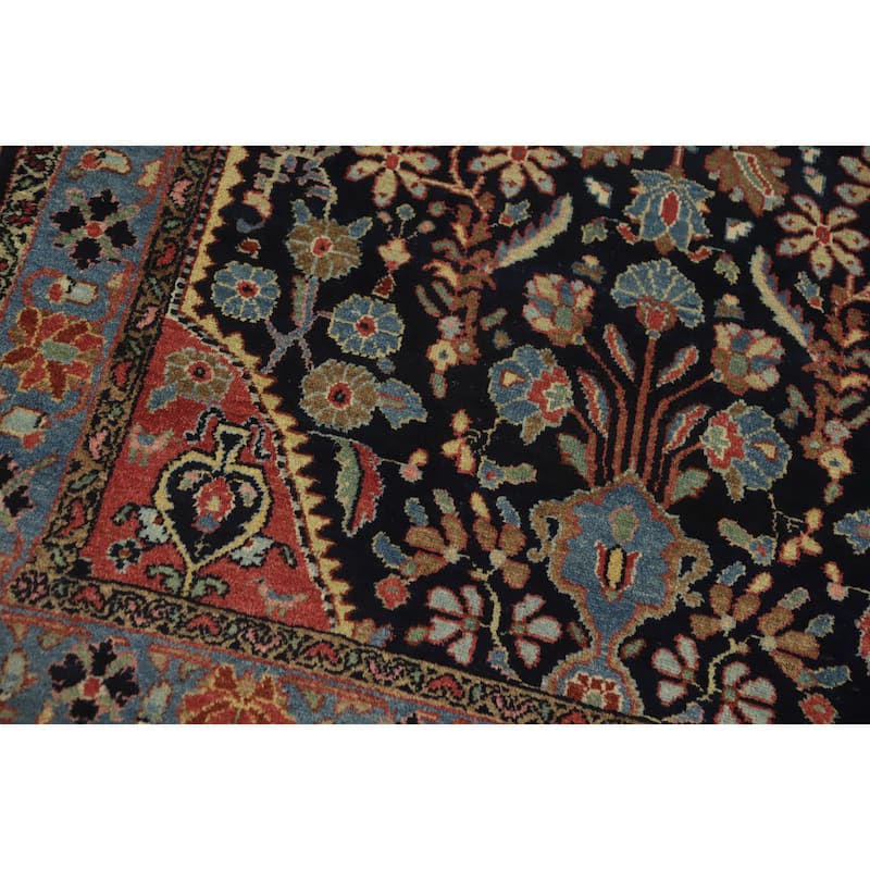 Hand Knotted Oriental 100% Wool Carpet Traditional Floral Navy Blue & Blues Lilian Area Rug - 6' 11'' X 4' 4''