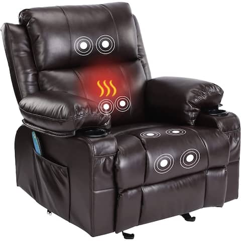Faux leather manual rocker recliner with heated and massage