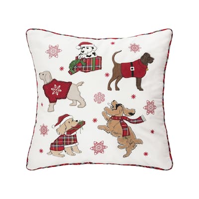 Festive Playful Dogs 18" x 18" Embellished Throw Pillow