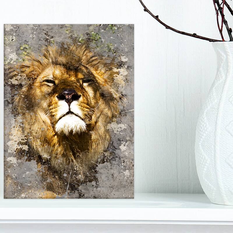 Designart "Lion Head with Textures" Animal Canvas Art Print - 8 in. wide x 12 in. high