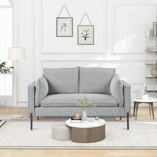 Modern Loveseat Sofa Linen Fabric Upholstered Couch Furniture Metal ...