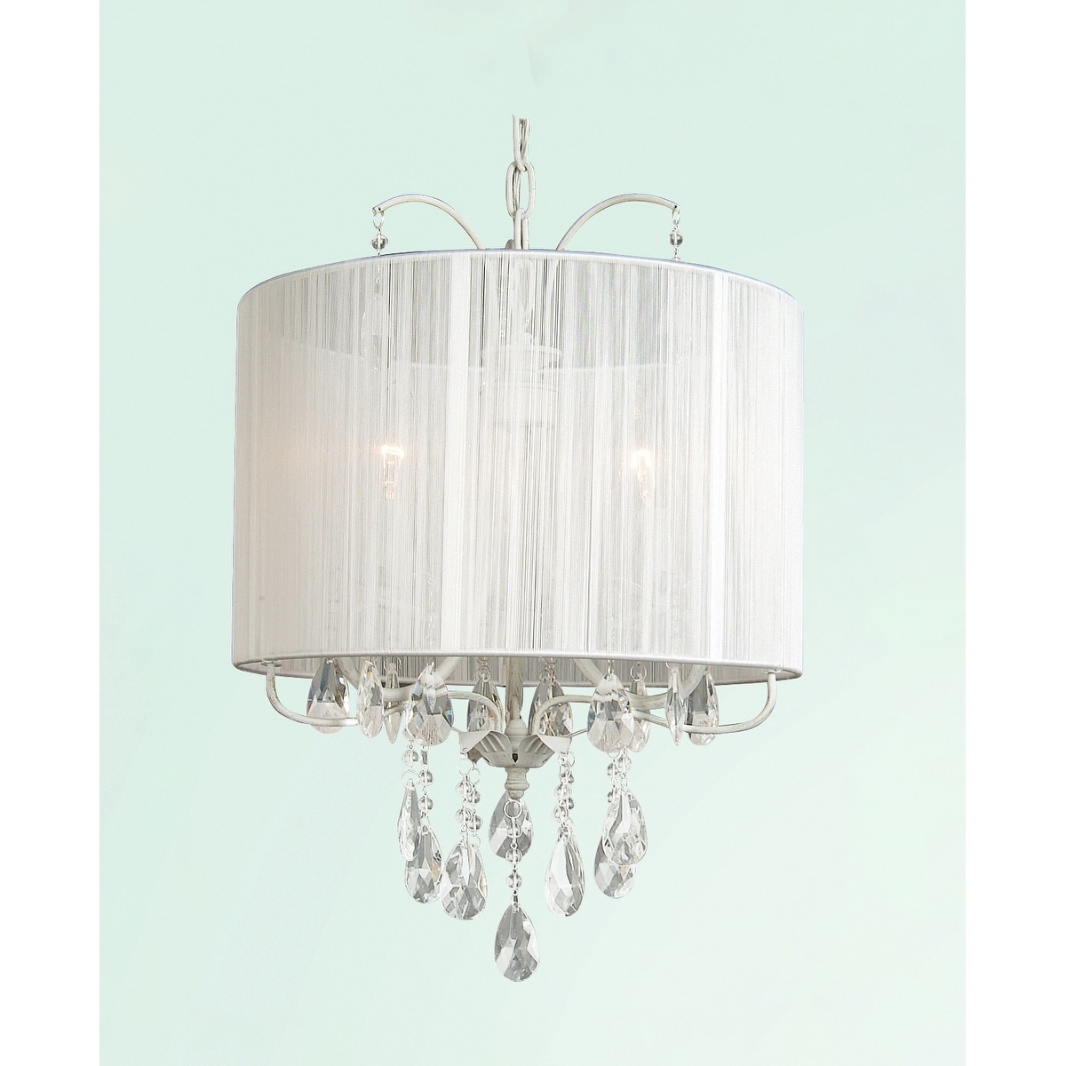 3-Light White Chandelier With Clear Crystals And A White Shade