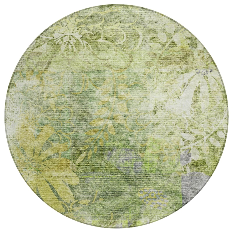 Machine Washable Indoor/ Outdoor Modern Floral Chantille Rug