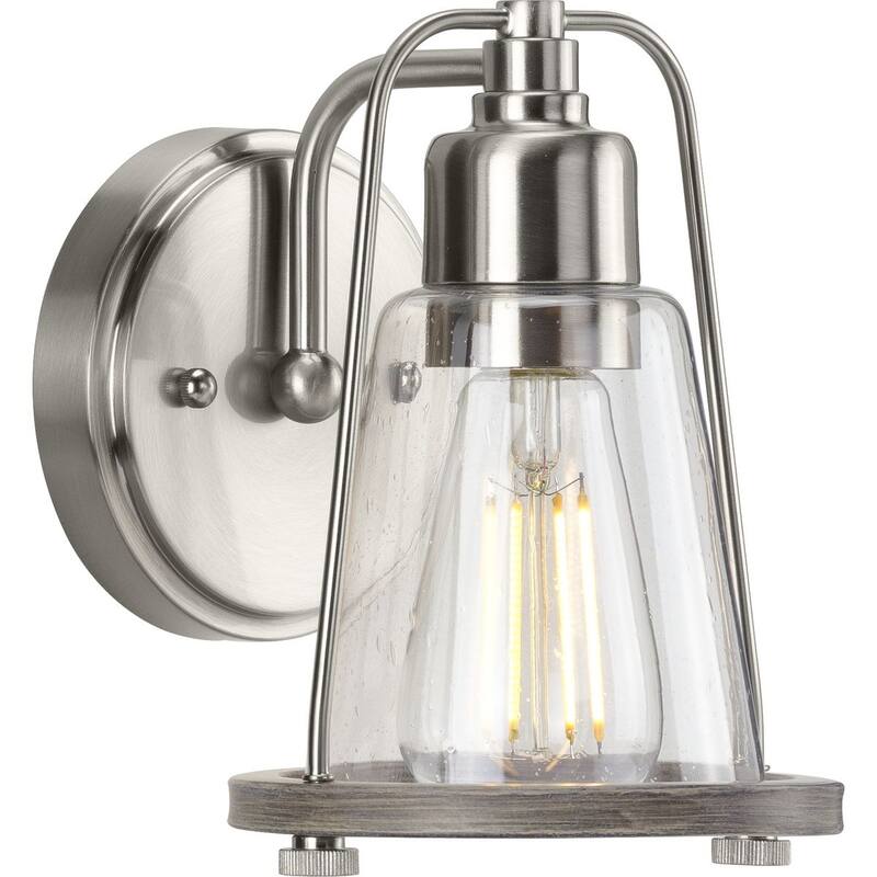 Conway Collection 1-Light Brushed Nickel Clear Seeded Farmhouse Wall Light - 1 Light