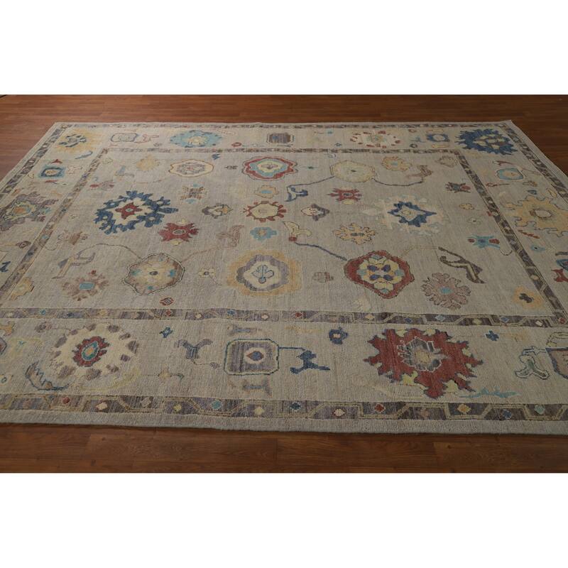 Hand Knotted Oriental 100% Wool Carpet Transitional All-Over Beige & Ivories Oushak Area Rug - 10' 2'' X 7' 11''
